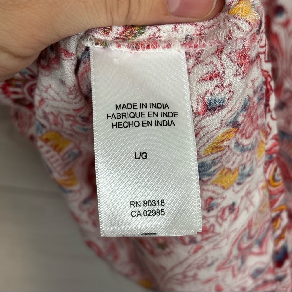 LUCKY BRAND FLORAL PEASANT PRINT WITH TASSEL TIES BLOUSE LONG SLEEVE SIZE LARGE - Picture 7 of 9